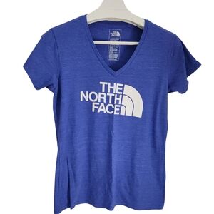THE NORTH FACE Blue V-Neck Logo T-Shirt size medium